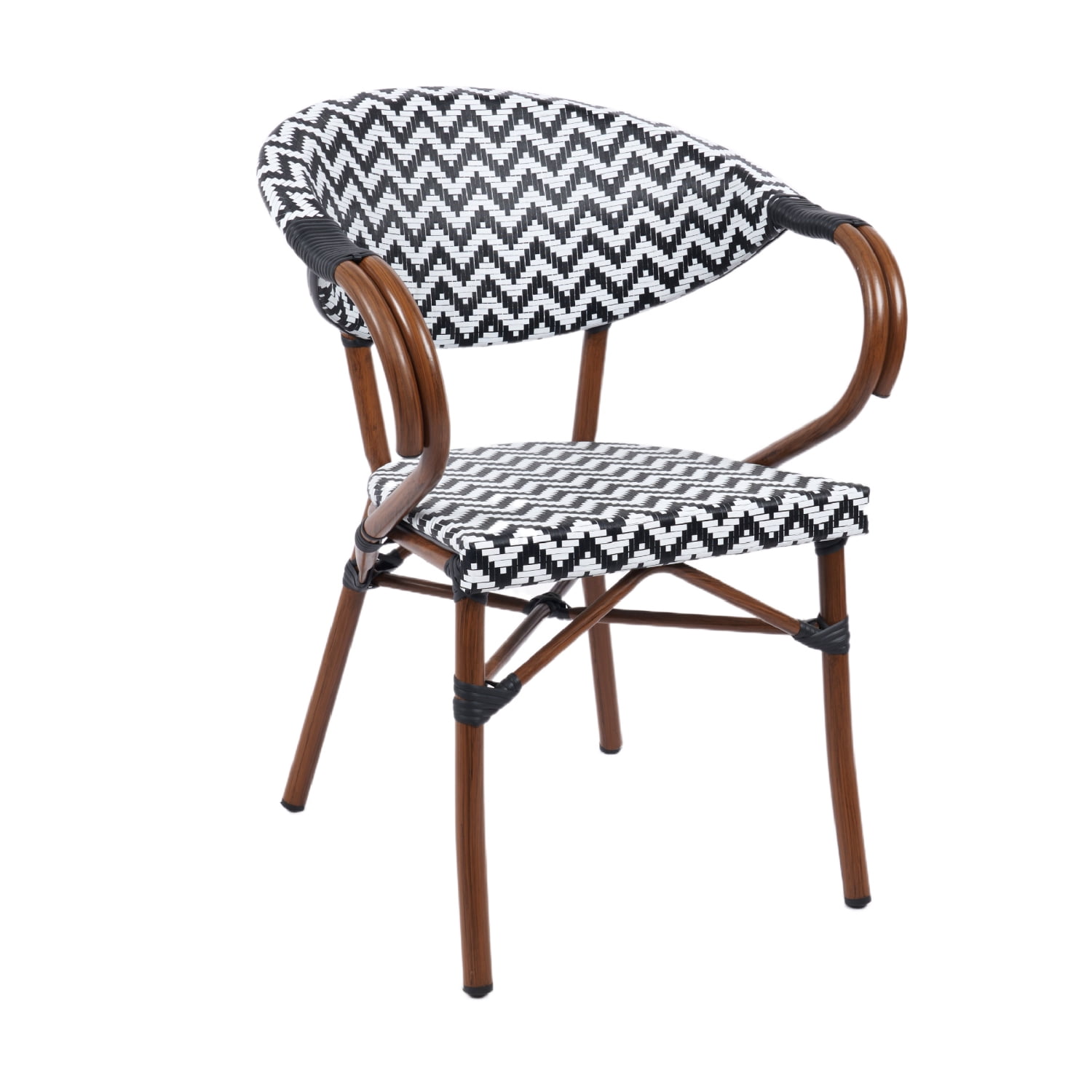 Klik Muebles - Silla Bistro Parisina Textileno Enrejado Con Reposabrazos - Blanca Con Negro