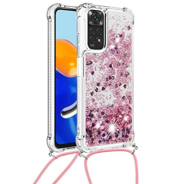 Funda FOXDOCK para Xiaomi Redmi Note 11/11s 4G con Cuerda Ajustable, Brillo Líquido, Protección Antigolpes y Lente – Ideal para Regalo