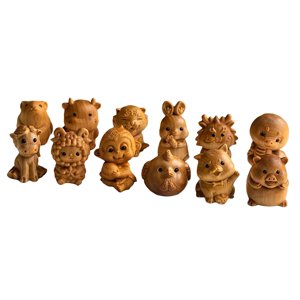 Magideal - Escultura De Animales Chinos Feng Shui De 12 Piezas, Figura De Modelo De Animal De Madera, Estatua De Animal Tallada En Madera Para Decoración De Ofic