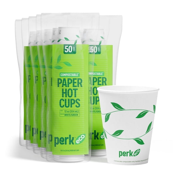 Vasos calientes de papel compostables Perk Eco, 350 ml, 500 unidades