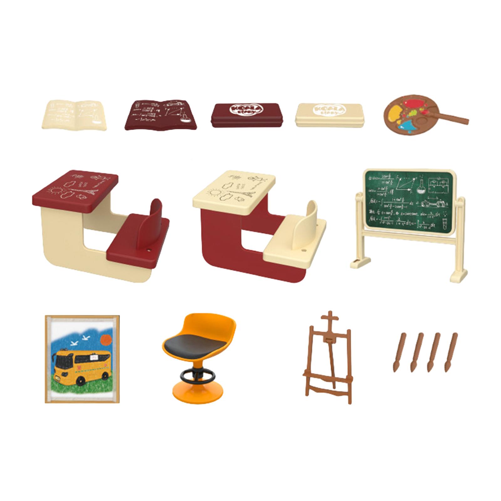 Magideal - Muebles De Casa De Muñecas Para El Aula, Libros En Miniatura, Juego De Casa De Muñecas Para Niños, Decoración De Casa De Muñecas, Pizarra, Escritorio