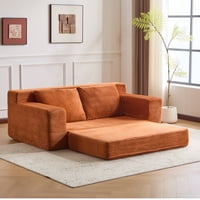 M&Ms - Loveseat Sofa, Comfortable Deep Seat Sofa Bed, Modern Small Corduroy Couch For Living Room Bedroom,Reversible Cushion With Pillows,No Assembly Required,Orange
