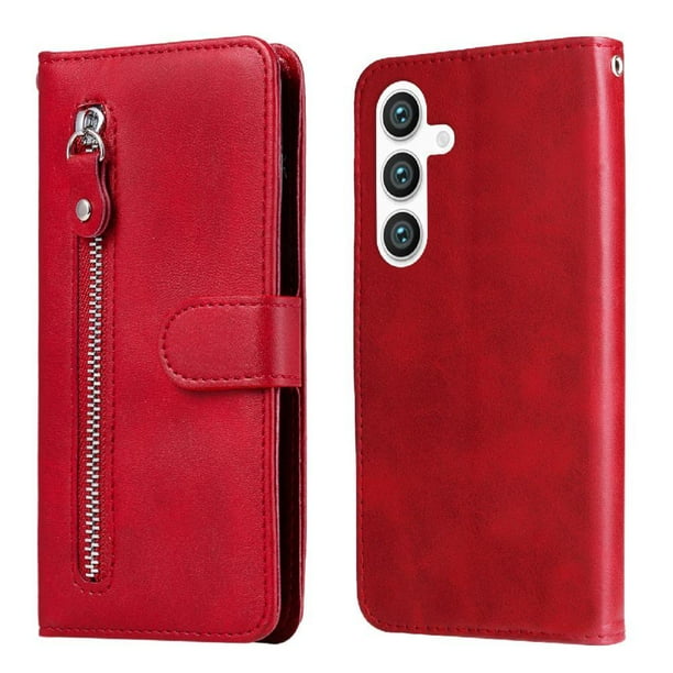 Funda con Cremallera para Samsung Galaxy S25 Plus, Carcasa Cartera de Cuero PU con Soporte y Tarjetero