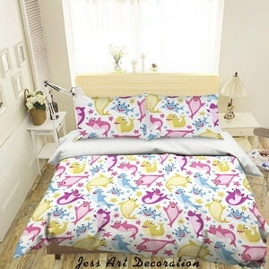 Milsleep - 3D Dibujado A Mano Color Tiburón Funda De Edredón Set Ropa De Cama Funda Nórdica Fundas De Almohada