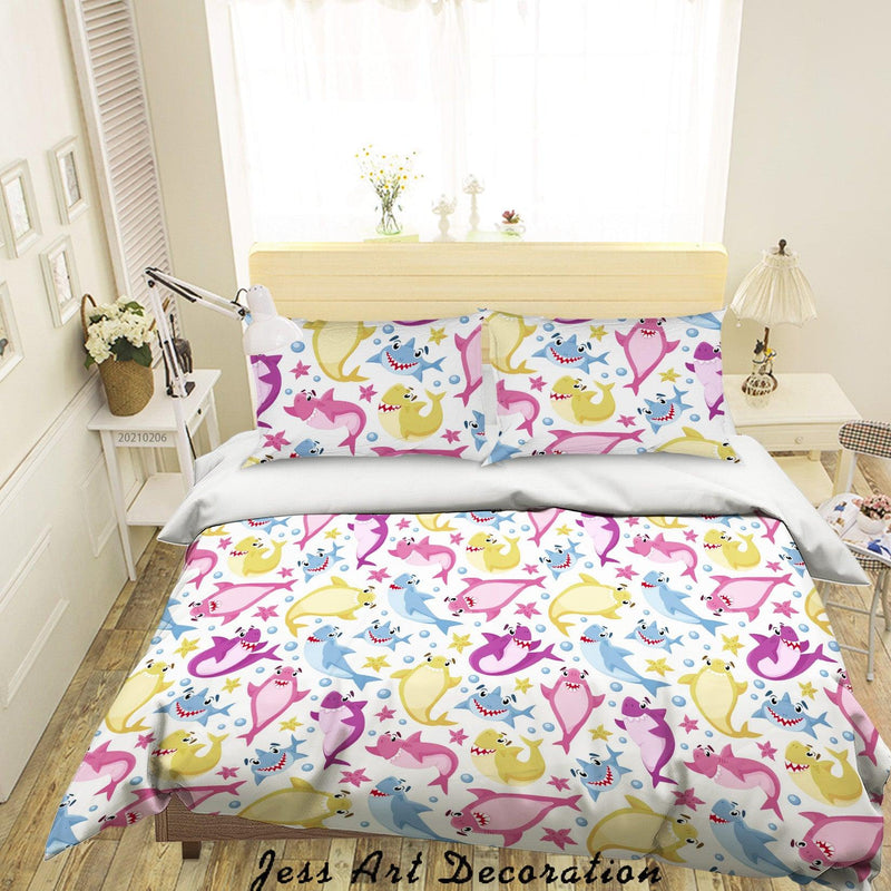 Milsleep - 3D Dibujado A Mano Color Tiburón Funda De Edredón Set Ropa De Cama Funda Nórdica Fundas De Almohada