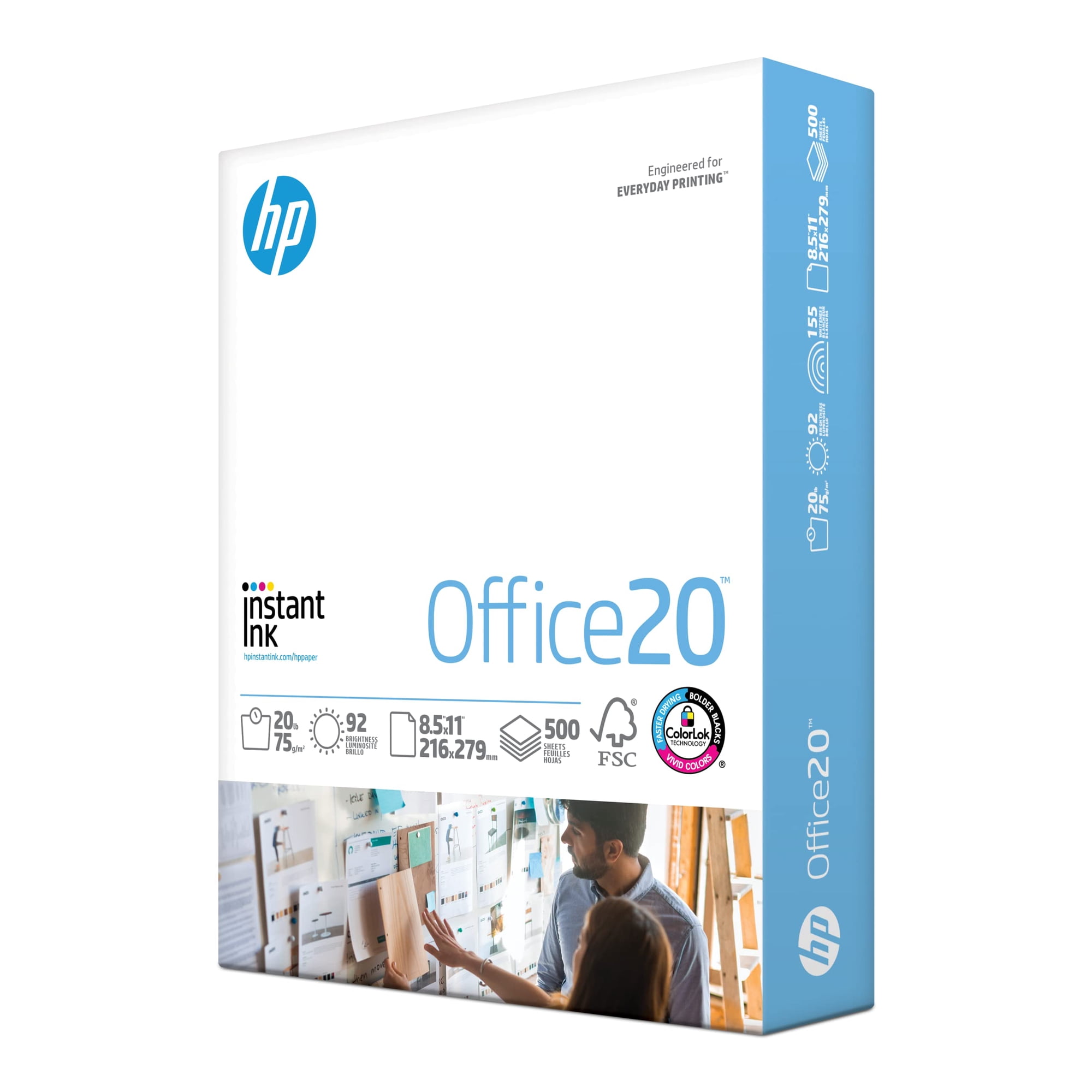 Papel Hp Papers Office, 20 Libras, 8,5 X 11, 500 Hojas, 92 Colores Brillantes