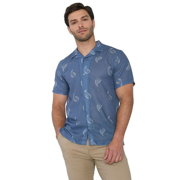 Camisa Hombre Liviana Print Celeste Corona