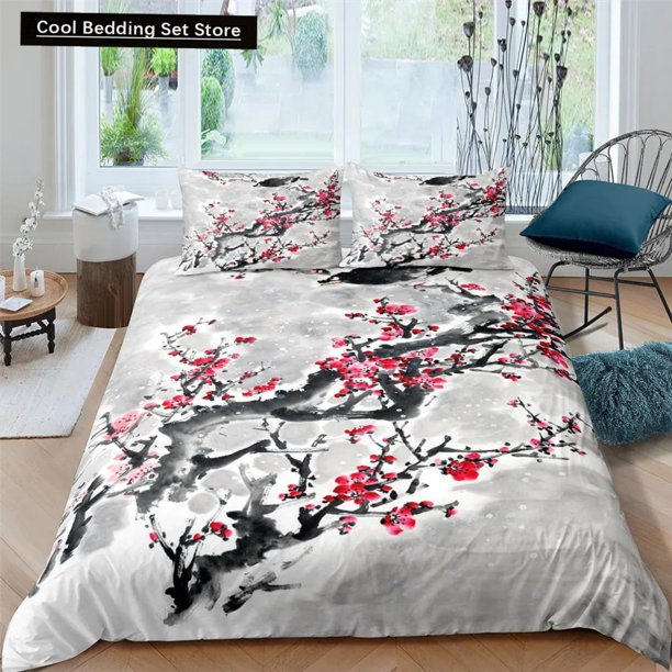 Flower Duvet Cover Cherry Blossoms Bedding Set with Pillowcase Quilt Cover Home Textiles Floral Polyester Comforter Cover Bed Sheets