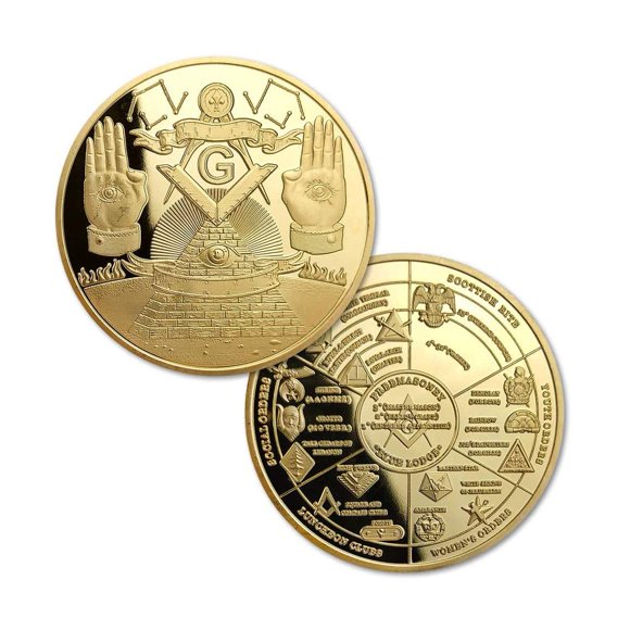 Moneda Conmemorativa WOERDA de 5 cm Chapada en Oro para Masones