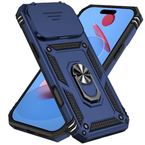Funda Resistente Anillo Soporte iPhone 17 Pro Max Privacidad Cámara Montaje Magnético Azul