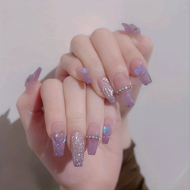 Heart-Shaped Blush Love Press On Nails - Medium Length, Full Cover Artificial Nails for Women and Girls