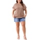thumbnail image 2 of Agnes Orinda Blusas Casuales de Manga Corta con Cuello Redondo Texturizado para Mujer de Talla Grande 1X Marrón, 2 of 6