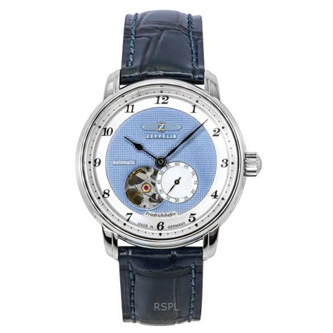 Zeppelin - Reloj Automático Para Hombre Friedrichshafen Correa De Cuero Azul Open Heart Dial 85663