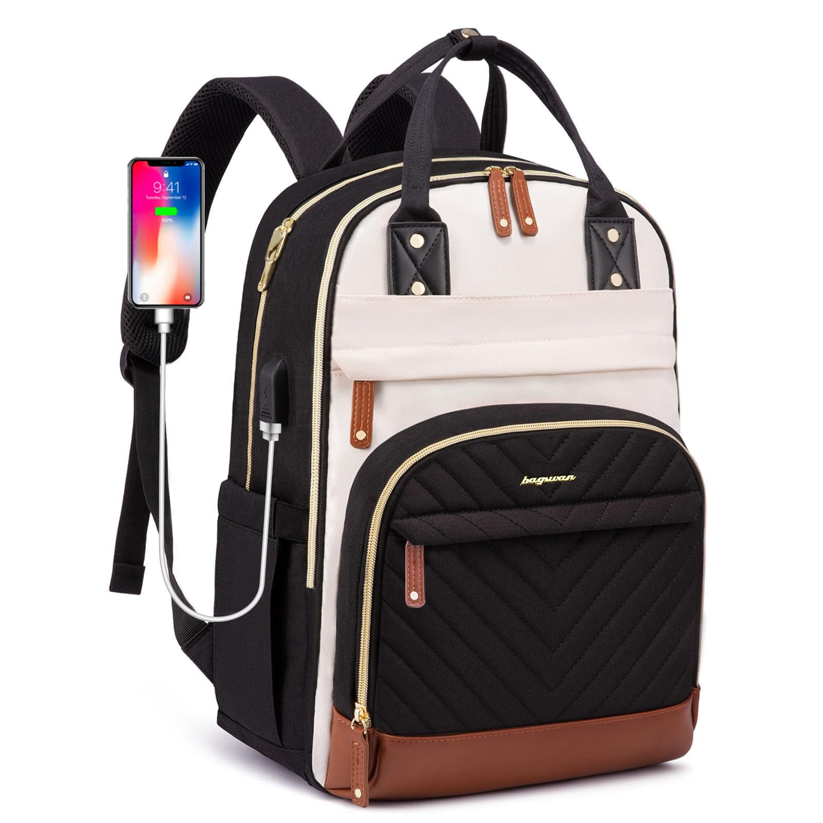 Bagswan - Mochila Para Portátil Para Mujer De 15 6 Pulgadas Con Cargador Usb Color Beige