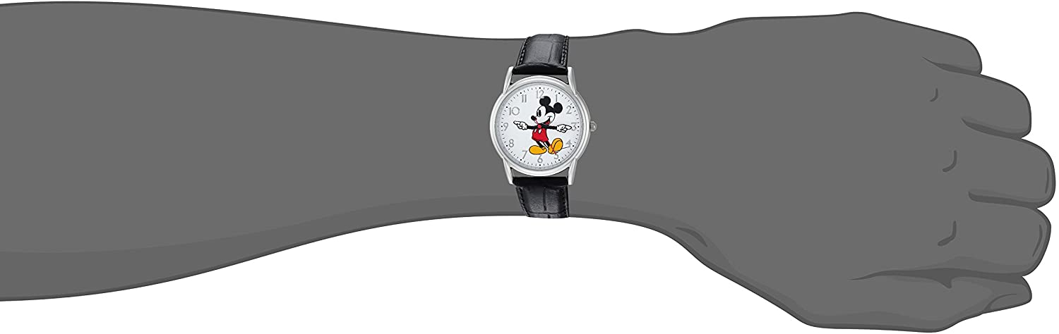 Reloj Analógico-Cuarzo Mickey Mouse Disney Para Hombre Con Correa De Cuero Sintético Negro