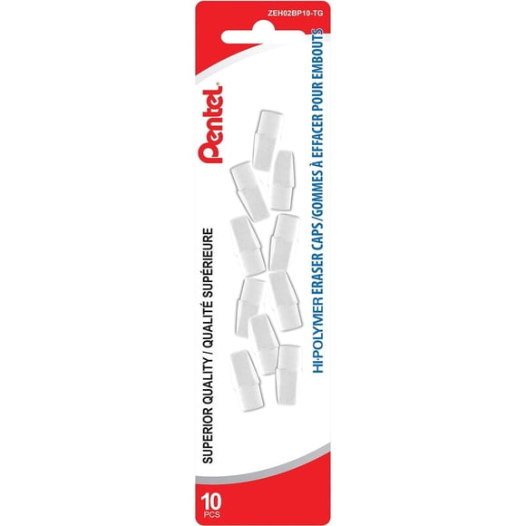 Pentel Hi-Polymer White Cap Erasers, Pack of 10 ZEH02BP10