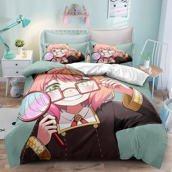 Duvet Cover 3D Anime S-PY Cartoons Family Bedding for All Season Microfiber Comforter Cover Set with Pillowcase
