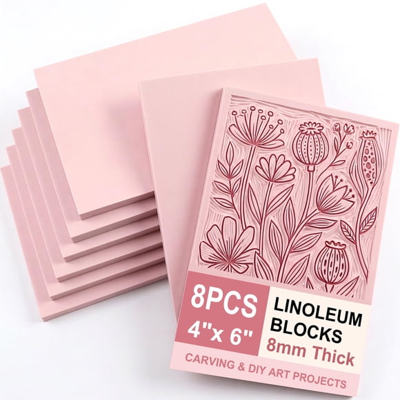 Bloques de goma para tallado SGHUO 10 cm x 15 cm 8 mm - Pack de 8 (rosa)