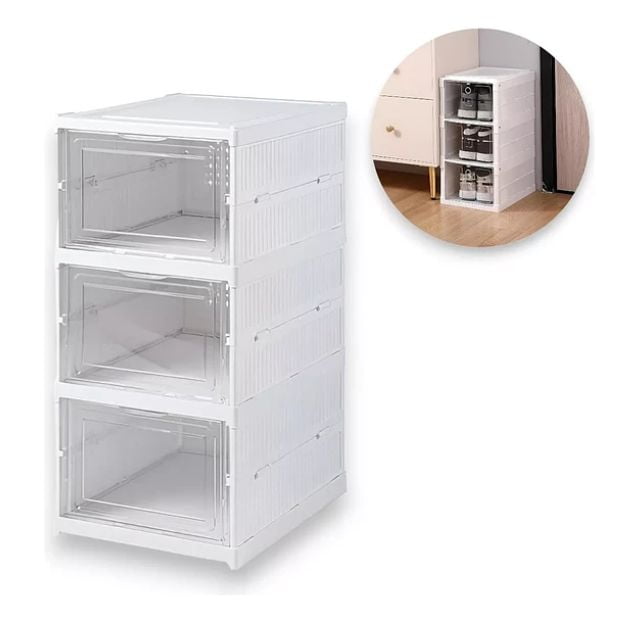 Universal - Zapatera Organizador Caja Apilable Para Zapatos 3 Niveles Color Blanco