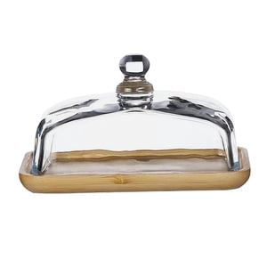 Magideal - Placa De Cupcake De Pastel De Bambú, Candy Fruite Plate Decorativo Con Soporte De Cubierta De Cúpula Para Bocadillos De Exhibición Apetiza De Sushi De