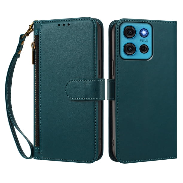 Funda Tipo Billetera para Motorola Moto G75 5G con Soporte y Bolsillo con Cierre Verde