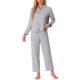 thumbnail image 2 of INSPIRE CHIC Pijama de mujer con sensación de modal suave Regreso a clases Manga larga con botones y solapa entallada Ropa de dormir con pantalones de cintura elástica para primavera otoño L Gris, 2 of 5