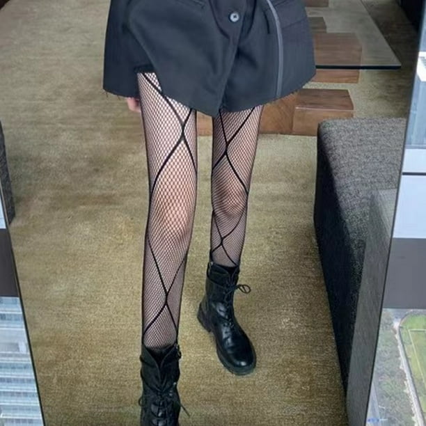 Medias divertidas con letras sexys de encaje para mujer, medias de rejilla ahuecadas.