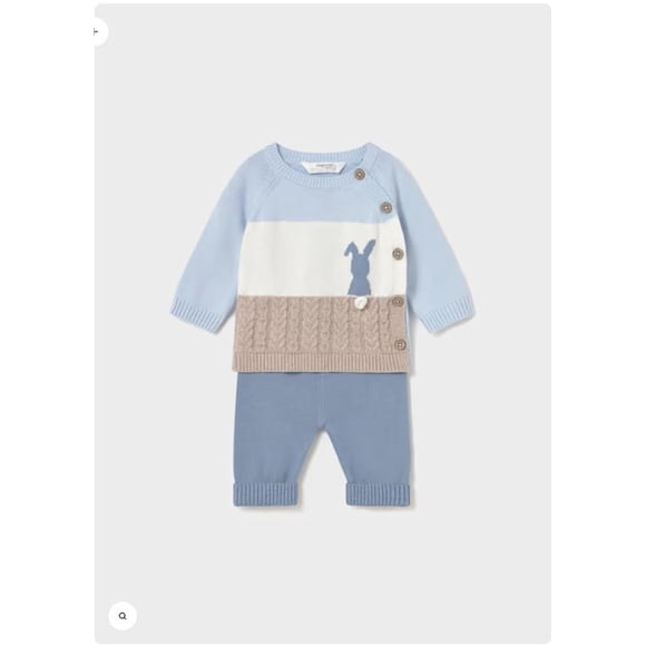 Conjunto pantalon celeste y jersey con diseño conejito celeste 2 A 4 Meses