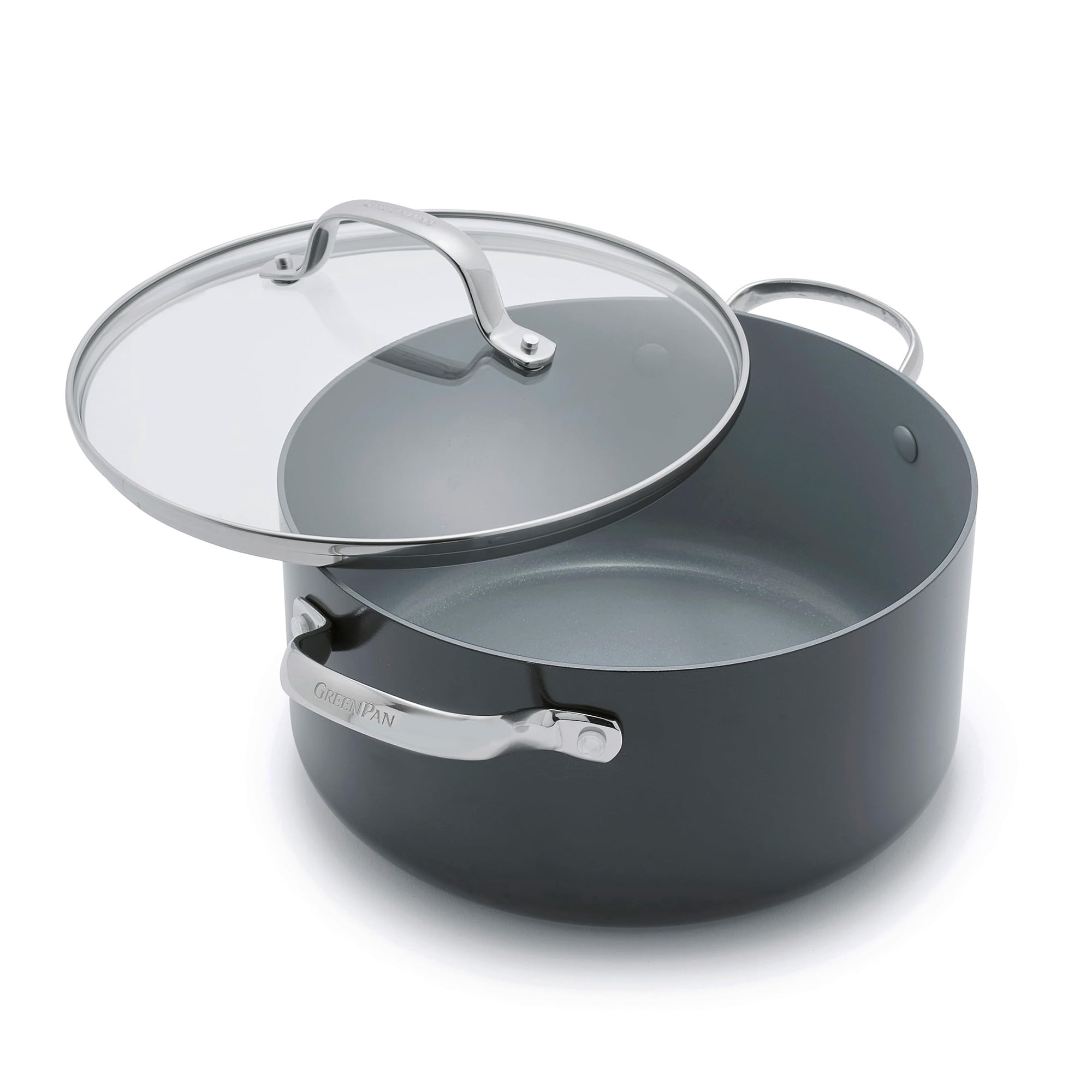 Olla Alta Greenpan Valencia Pro De Aluminio Anodizado Duro De 5 L Con Tapa, Gris