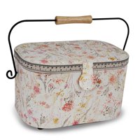 Cesta De Costura Dritz, Ovalada, Grande, Con Estampado Floral Vintage, Acuarela