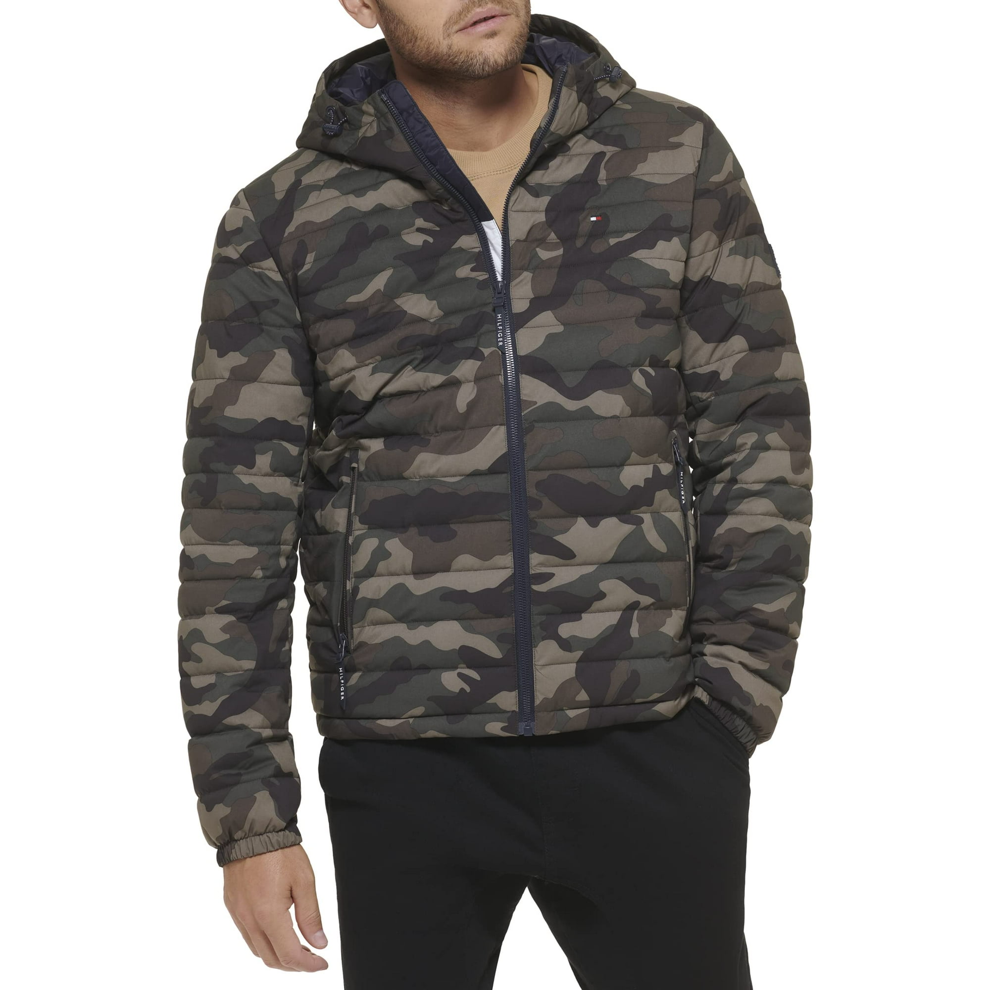Chaqueta Tommy Hilfiger De Poliéster Elástico Con Capucha, Plegable, Camuflaje Para Hombre
