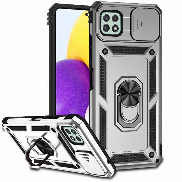 Funda Resistente Anillo Soporte Samsung Galaxy A22 5G Privacidad Cámara Montaje Magnético Plata