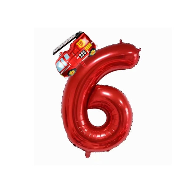 Globos de Fiesta hengximaoyi Camión de Bomberos Número 6 Rojo 102 cm