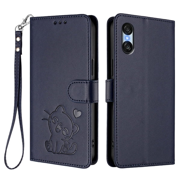 Funda Volteable con Diseño de Gato para Sony Xperia 10 VI, Azul