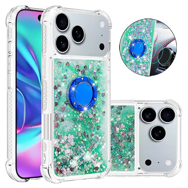 FOXDOCK Funda Glitter Líquida para iPhone 17 Pro Max con Anillo Brillante, TPU Antichoques y Esquinas Reforzadas, Soporte