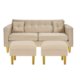 Bodevir - Sofa New Retro 3C + 2 Pouf Felpa 01 Beige