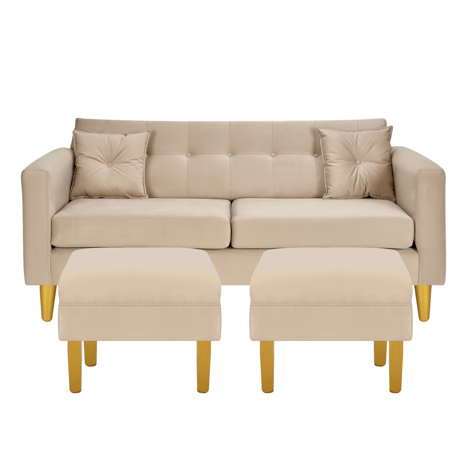 Bodevir - Sofa New Retro 3C + 2 Pouf Felpa 01 Beige