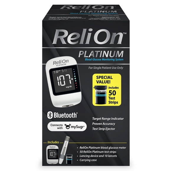 Medidor Glucosa ReliOn Platinum Bluetooth Kit 50 Tiras
