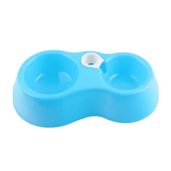 Cuenco Doble Para Perros Y Gatos Celeste Plastico