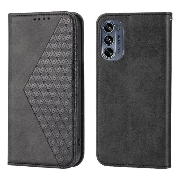 Funda Flip FOXDOCK para Motorola Moto G62 , Estilo Billetera con Diseño Rombo, Correa de Mano y Soporte, Uso Diario