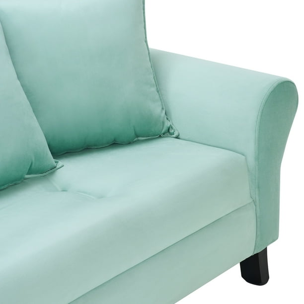 Sofa Lua 3c Pouf Felpa 20 Verde Agua Lider