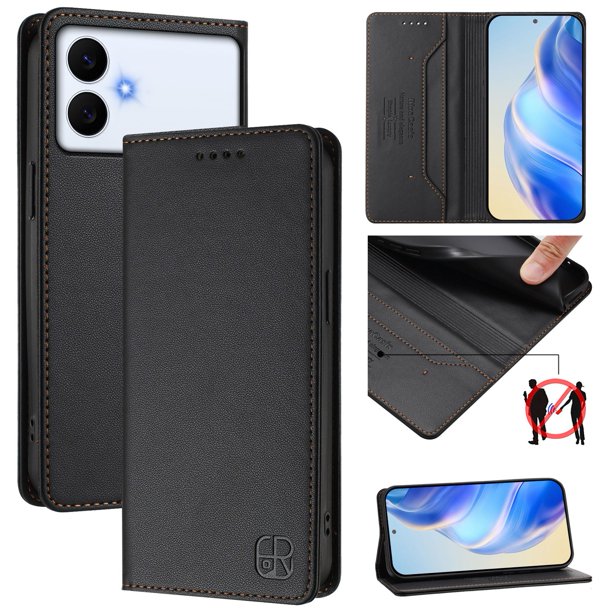 Funda Billetera con Soporte para Samsung Galaxy S26 Edge Bloqueo RFID Plegable Negro