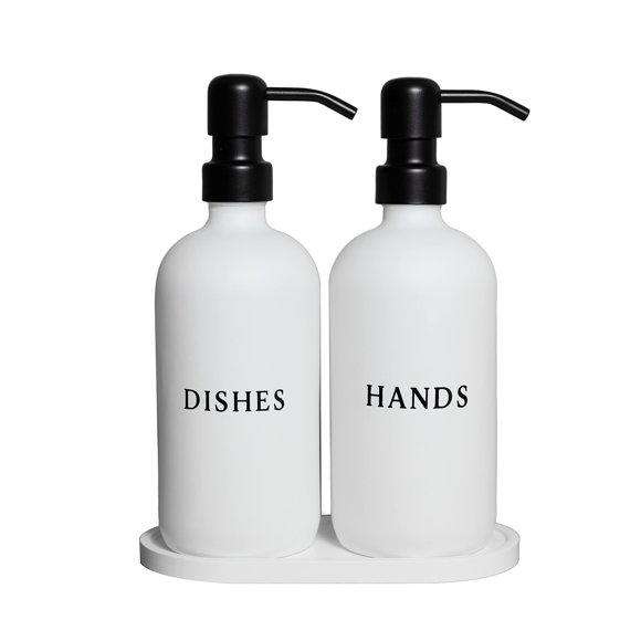 Set dispensador de jabón para manos y platos de vidrio blanco RM Home, 480 ml