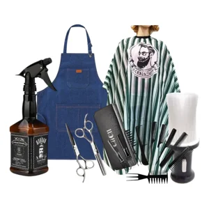 Linastore - Pack De Barberia Peluqueria Instrumentos Tijeras Capa Peines Verde