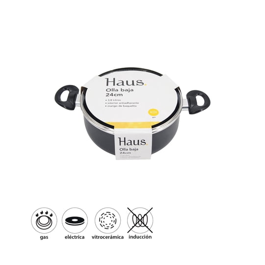 Olla Baja 24cm 3,8l Prensado Antiadherente 1 Pieza 1 Un Haus