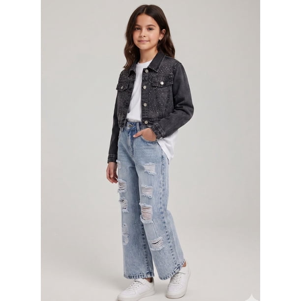 Chaqueta Jeans Con Brillo Ni a Mezclilla Strass Corta