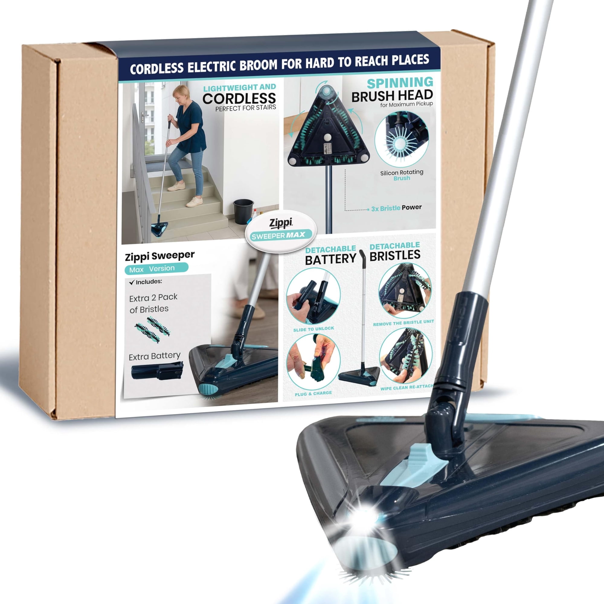 Barredora De Pisos Inalámbrica Zippi Sweeper Max 2025 Con Luz Led