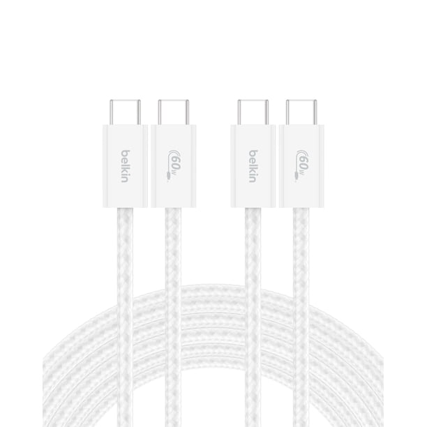 Cable USB C a USB C, paquete de 2 unidades, Belkin, 3 m, 60 W, para iPhone 16, color blanco