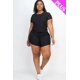 thumbnail image 2 of Conjunto De Camiseta Básica De Manga Corta Con Cuello Redondo Y Shorts Con Cordón En La Cintura De Punto Acanalado Color Negro (talla Grande Para Mujer), 2 of 5