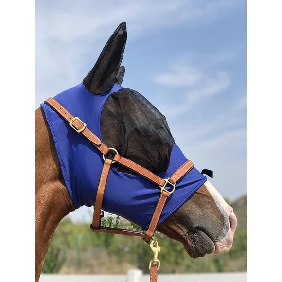 Máscara antimoscas para caballo TGW RIDING Super Comfort con orejas, azul (M)